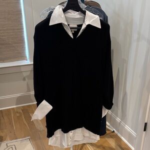 cinq a sept Black Sweater Overwhite Shirt Layered Dress